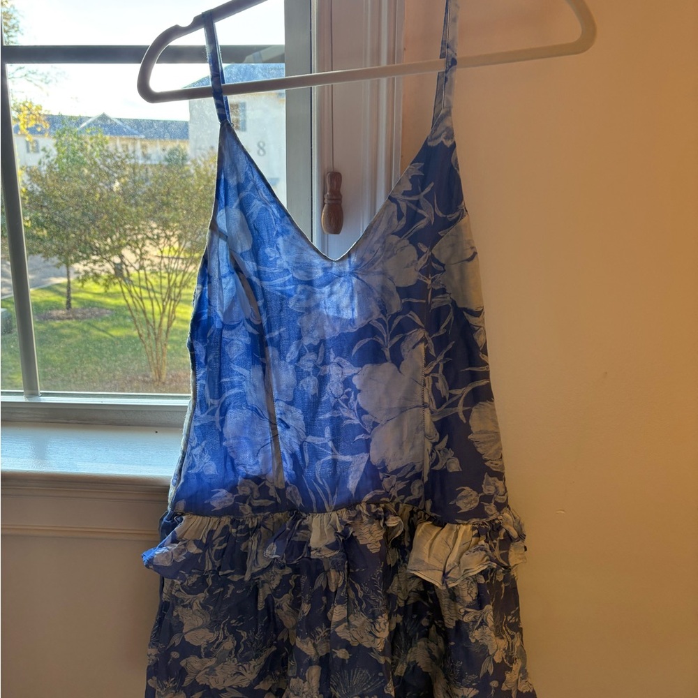 LOVE SHACK FANCY Blue and White Floral Dress